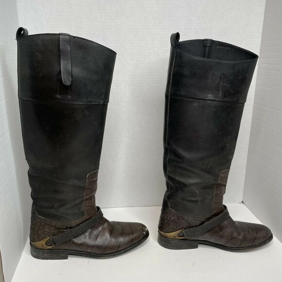 Golden Goose Black Brown Charlie Knee High Distressed Golden Boots Size 36 (5.5) - Picture 5 of 12